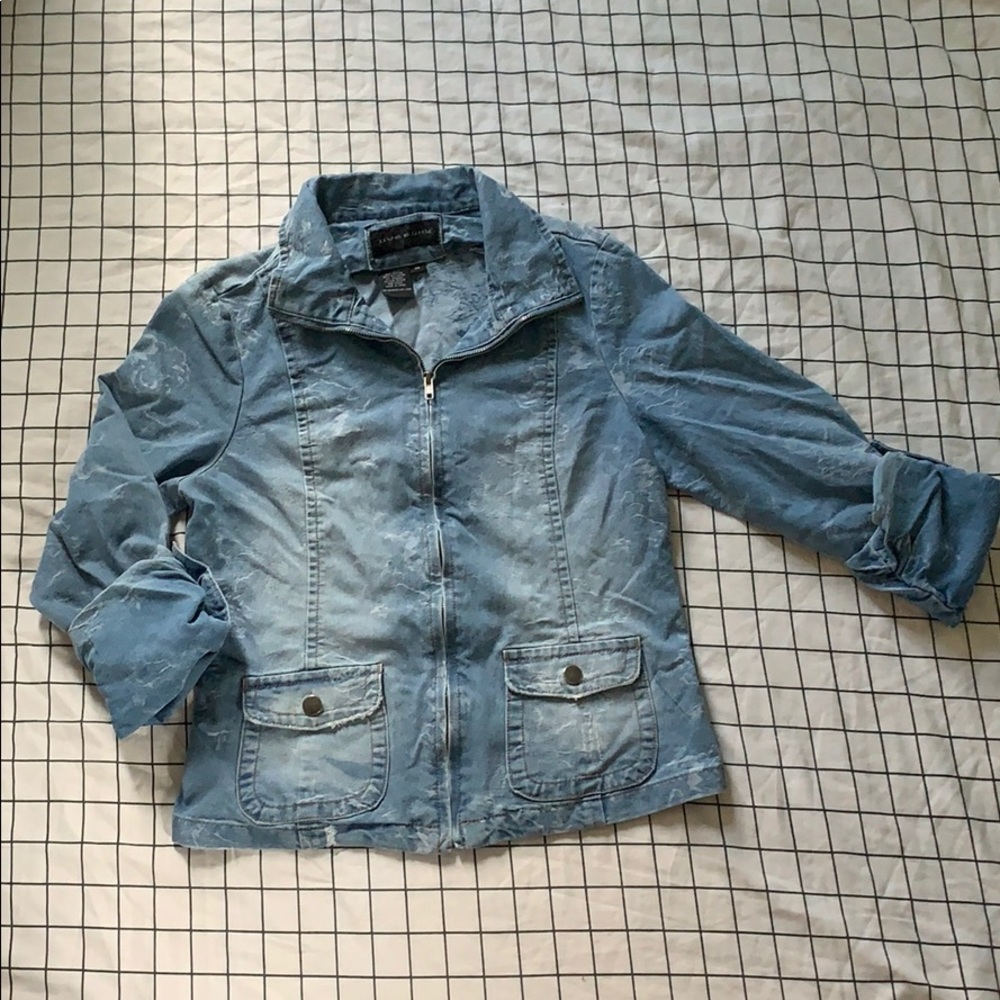 Live a Little Light Zipper Jean Jacket Rose Detail